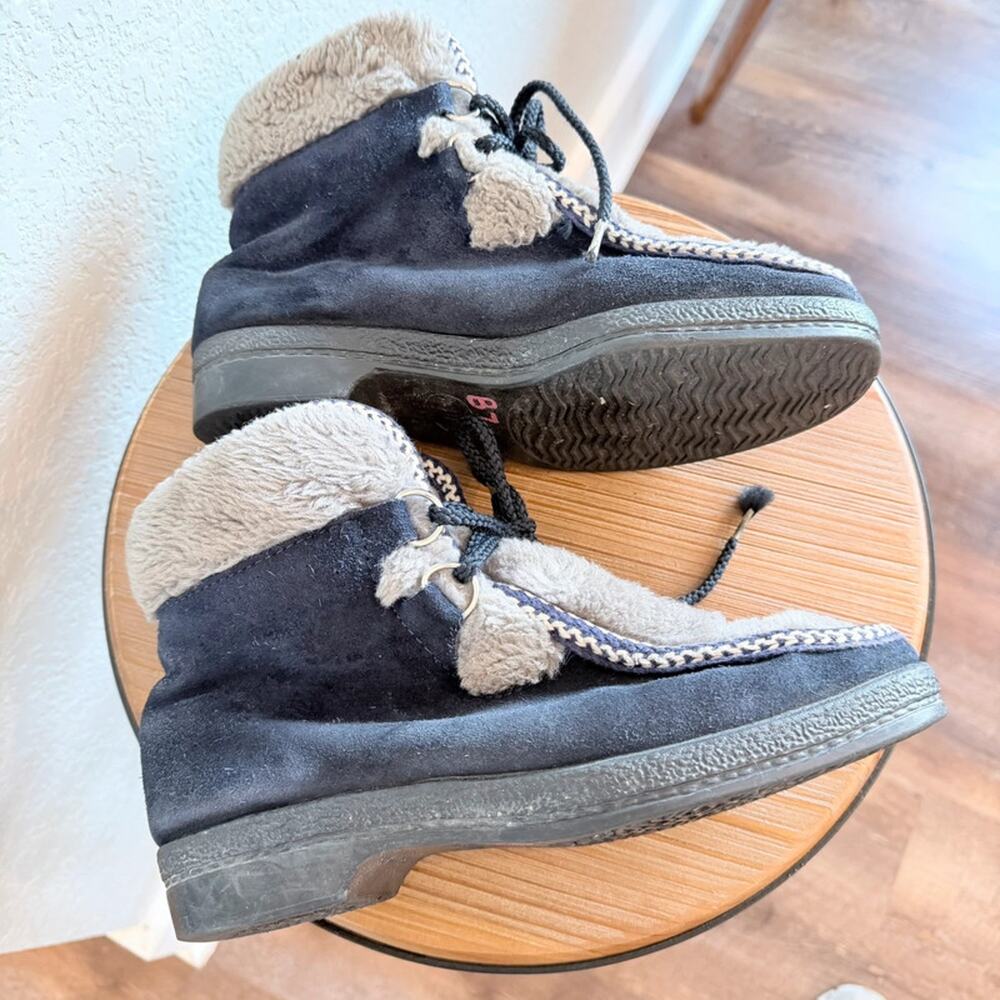 Yodelers Shearling Boots 7B Blue Suede Lace Up Made in USA Vintage Cozy - Picture 2 of 16